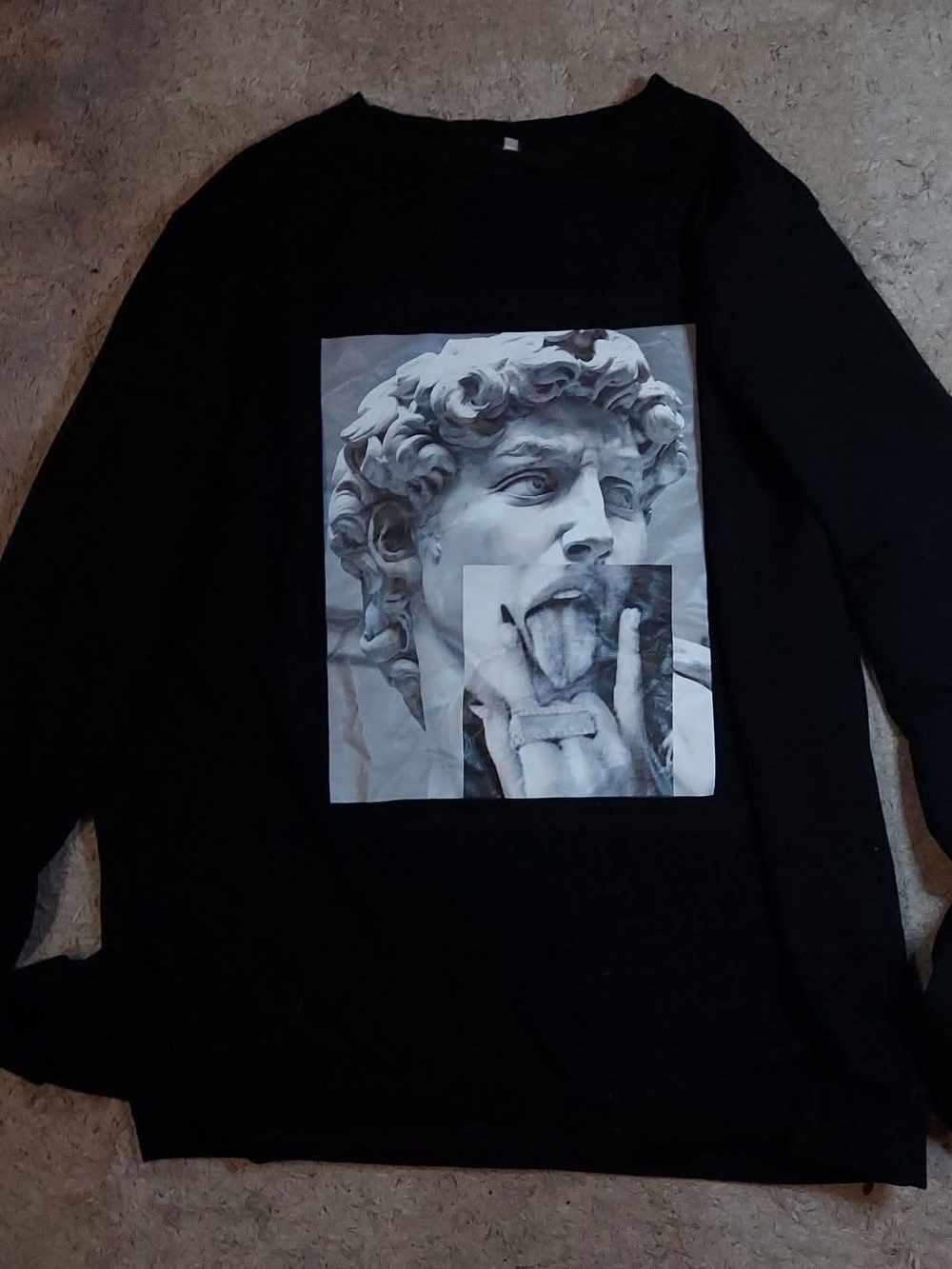 Black Graphic Sweatshirt with Marble Statue Print